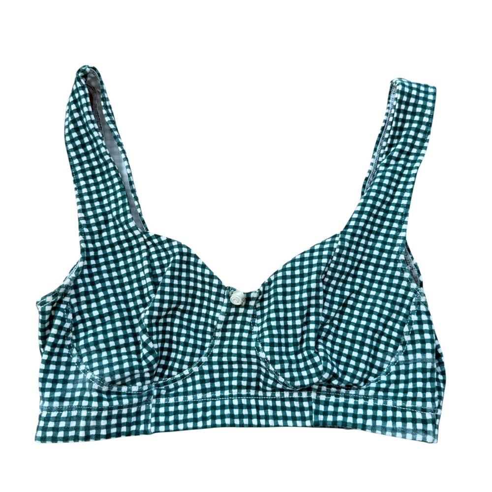 L.A. Movers Gingham Bustier Crop Top Vintage 90s Rosebud Medium Green bikini